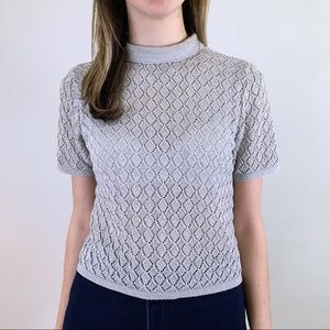 70s Vintage Semi Sheer Silver Sweater Top